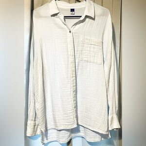 Old Navy Crinkle Gauze Loose Button Up Shirt -WHITE Sz Large - NEVER WORN